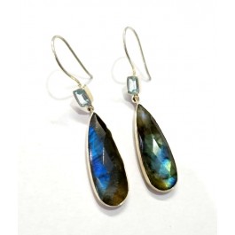 Natural Labradorite Earrings 925 Silver Earrings. Blue Fire Labradorite